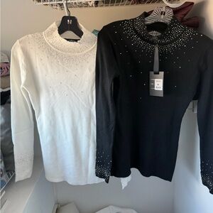 Gemstone Black and White Embellished Long Sleeve Shirts